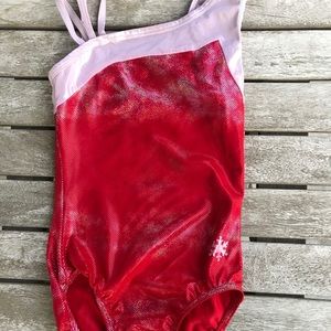 Red and White Gymnastics Leotard